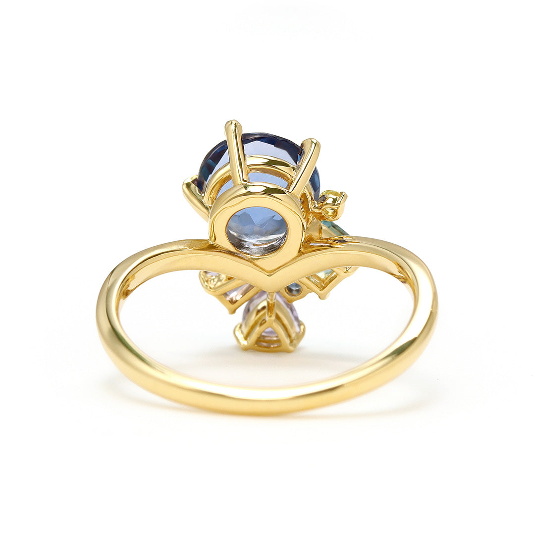 【即日発送】カラーチェンジフローライト×マルチカラージュエル K18/PTリング・ベルエゼン