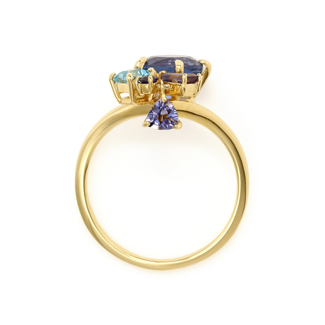 【即日発送】カラーチェンジフローライト×マルチカラージュエル K18/PTリング・ベルエゼン