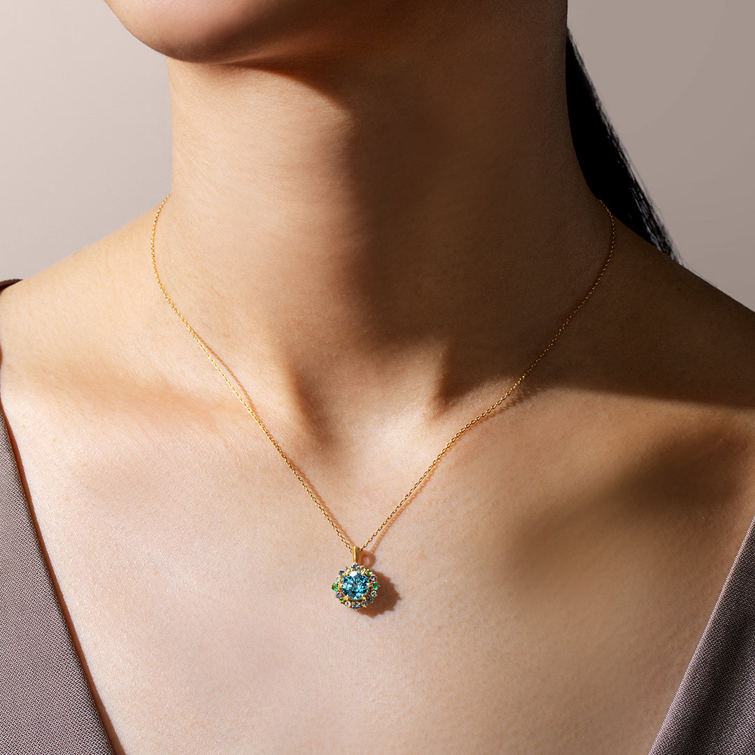 ブルージルコン K18/PTペンダントトップ・フロレゾン