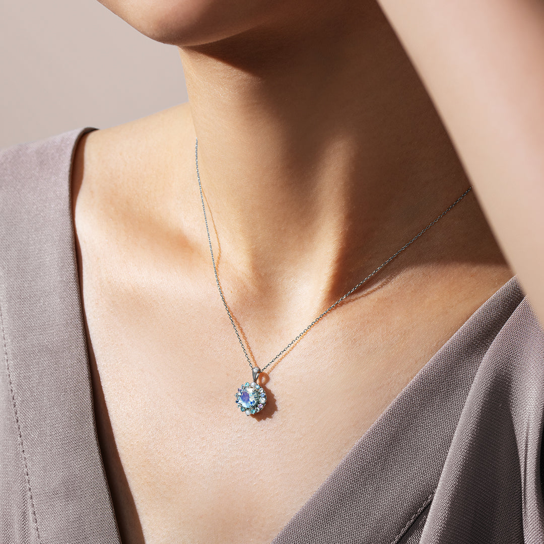 ロイヤルブルームーンストーン K18/PTペンダントトップ・フロレゾン