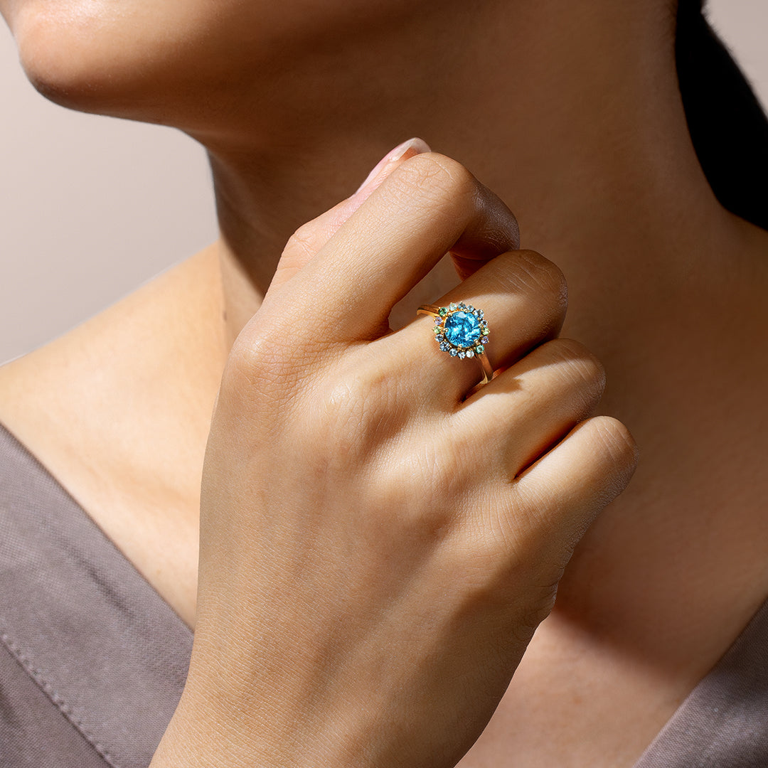 ブルージルコン K18/PTリング・フロレゾン