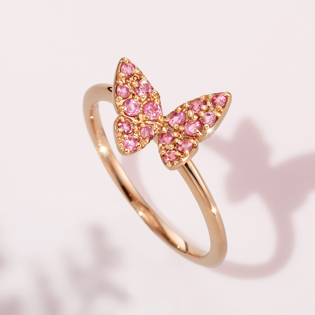 【4/30まで期間限定】ピンクトルマリン K18/K10リング・ブーケパピヨンS