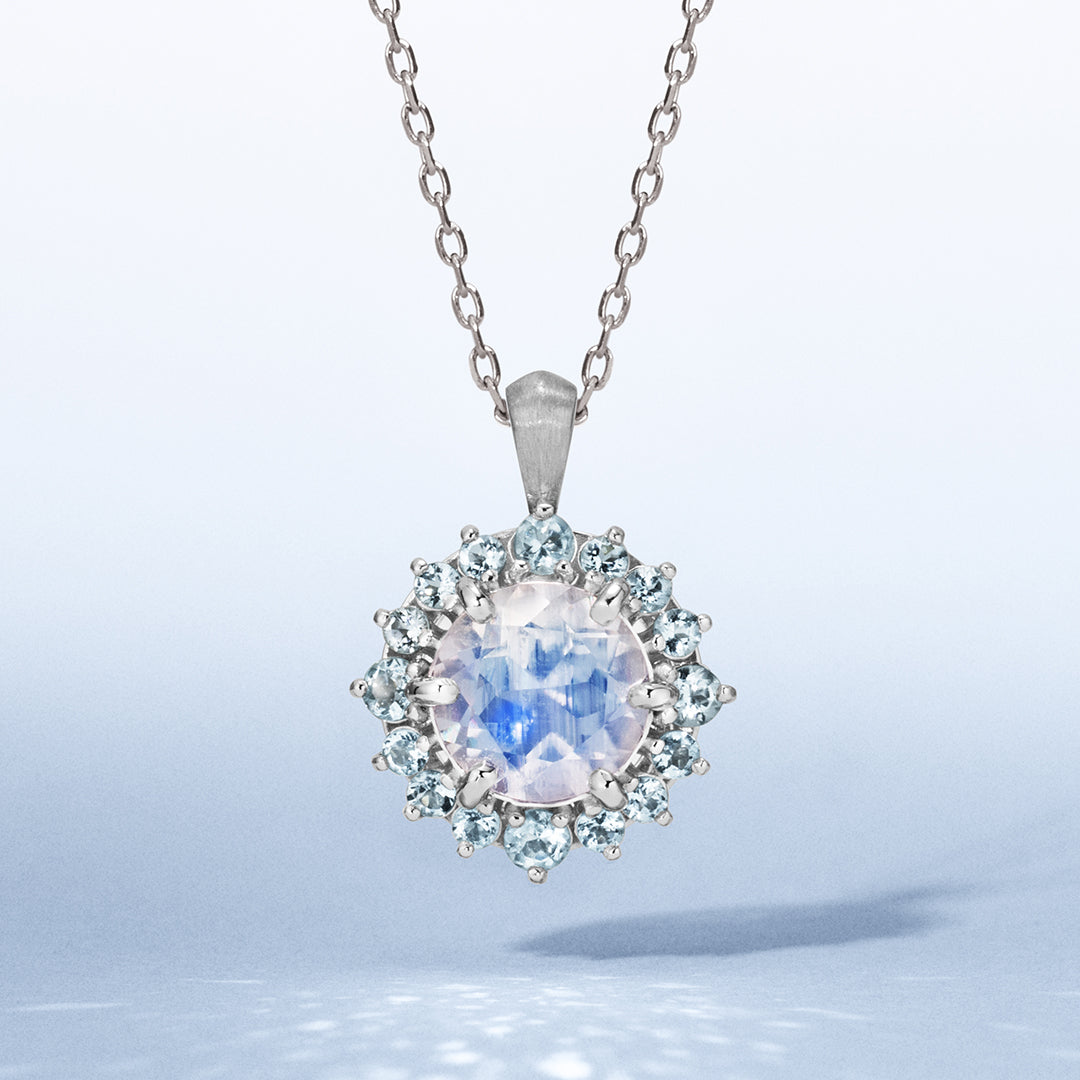 【GINZA SIX店先行販売】ロイヤルブルームーンストーン×アクアマリン K18/PTペンダントトップ・フロレゾン