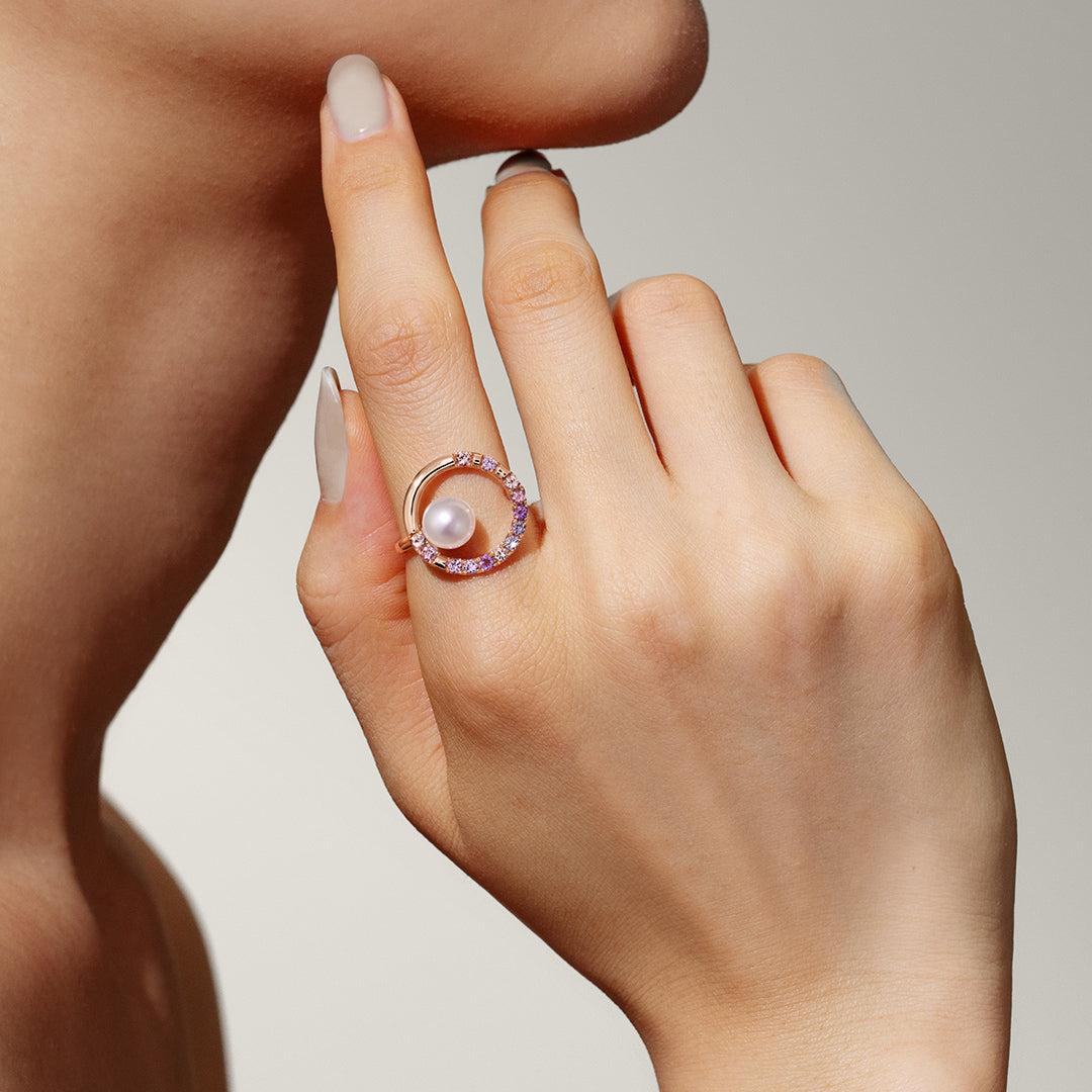 【Tales of Her】あこや真珠×マルチカラージュエル K18リング・パルファシオン