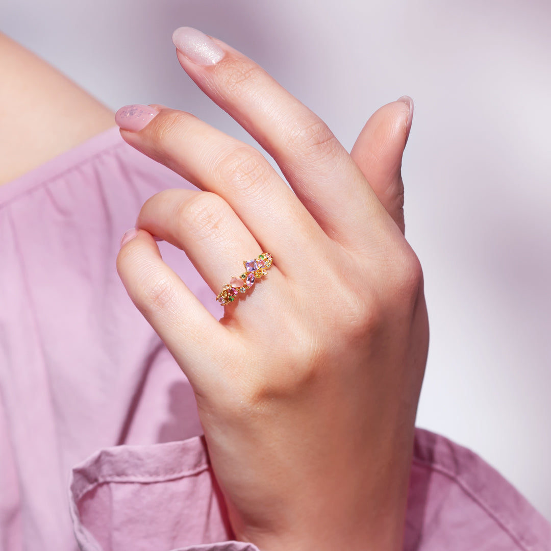 マルチカラージュエル K10/K18/PTリング・サクラコフレ