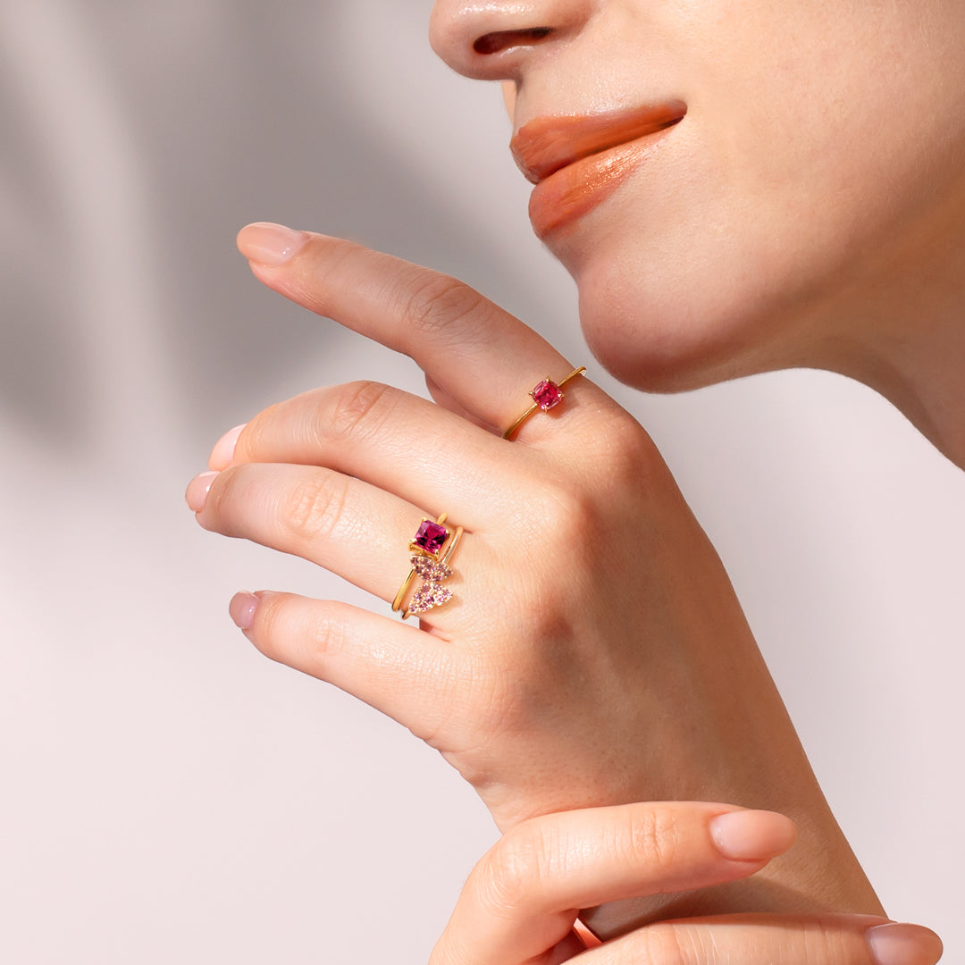 【4/30まで期間限定】ピンクトルマリン K18/K10リング・ブーケパピヨンS