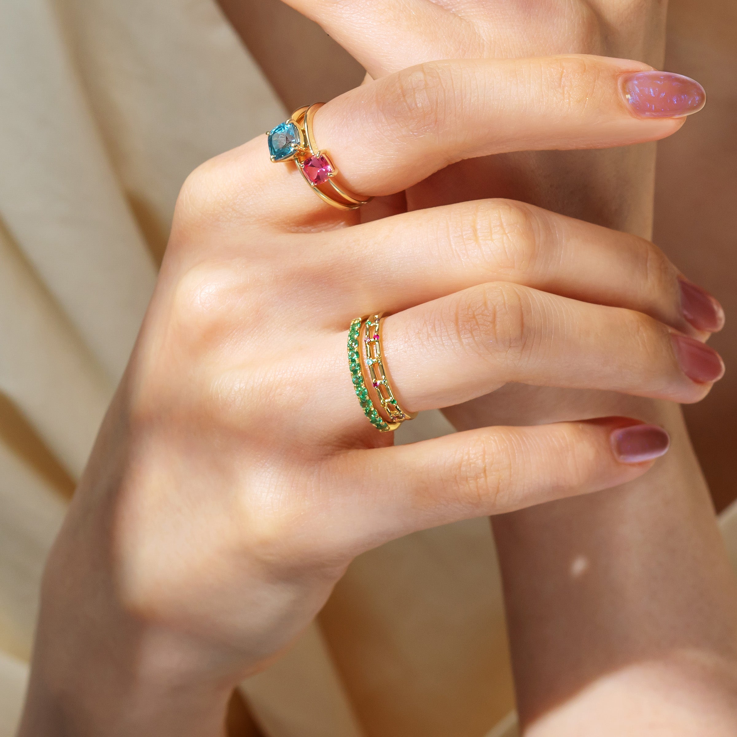 【即日発送】マルチカラージュエル K18/K10リング・エマドットS