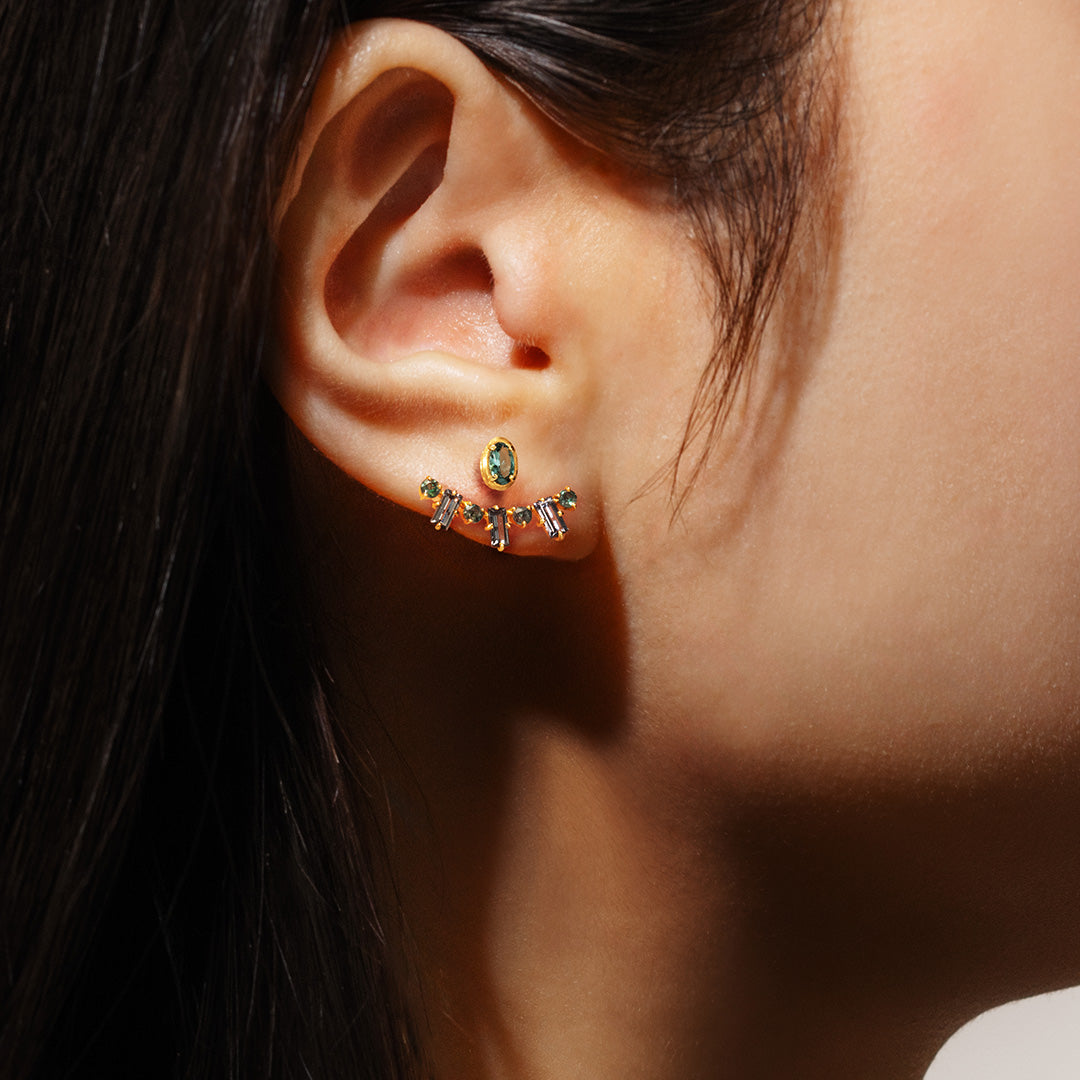 ベキリーブルーガーネット×アレキサンドライト K18/PT(片耳)ピアス・グラース