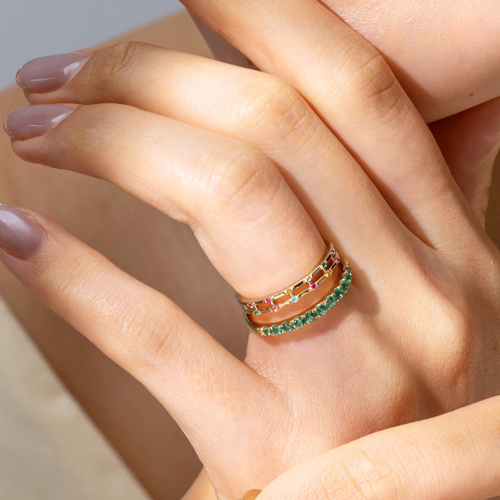 【即日発送】マルチカラージュエル K18/K10リング・エマドットS