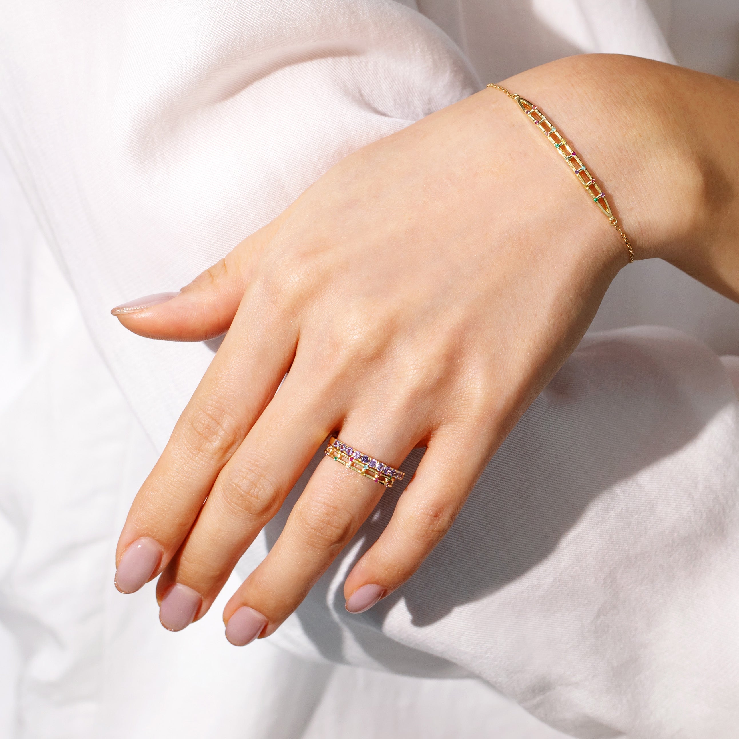 【即日発送】マルチカラージュエル K18/K10リング・エマドットS