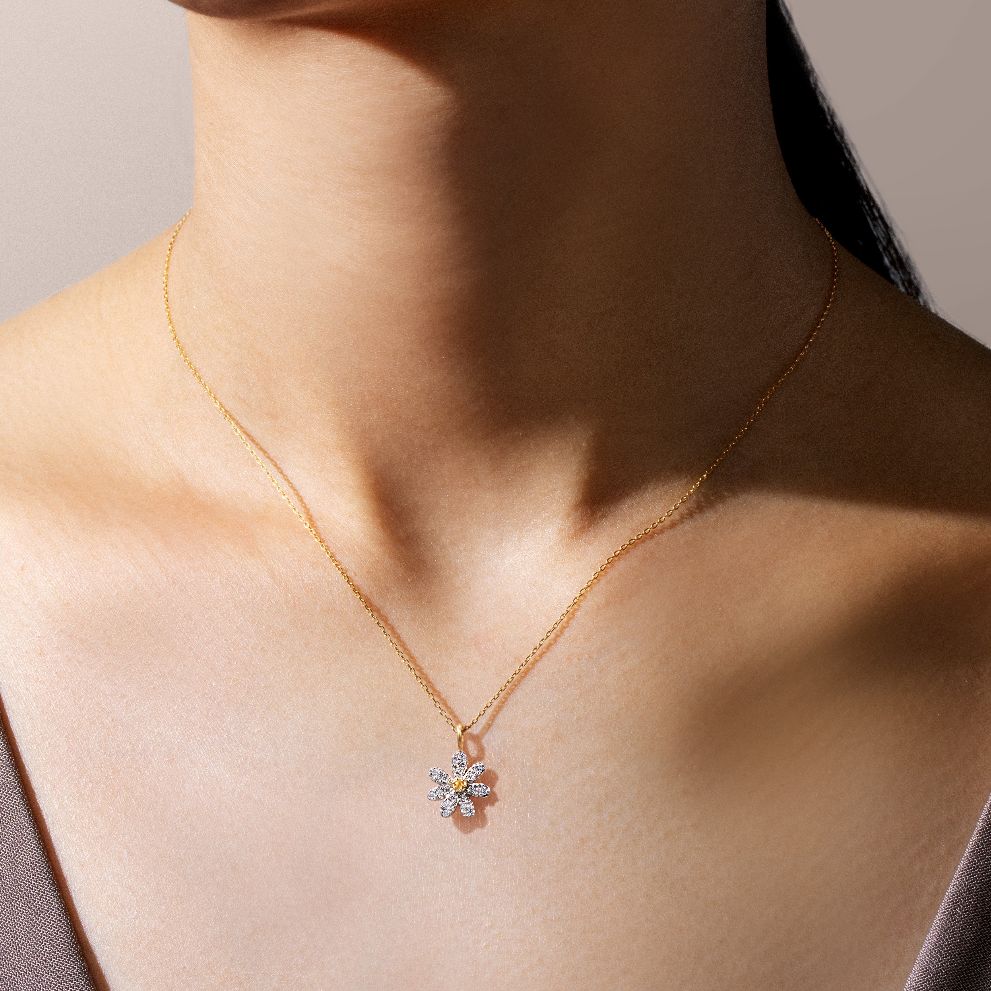 【即日発送】ダイヤモンド×シトリン K18×PTペンダントトップ・フルールS