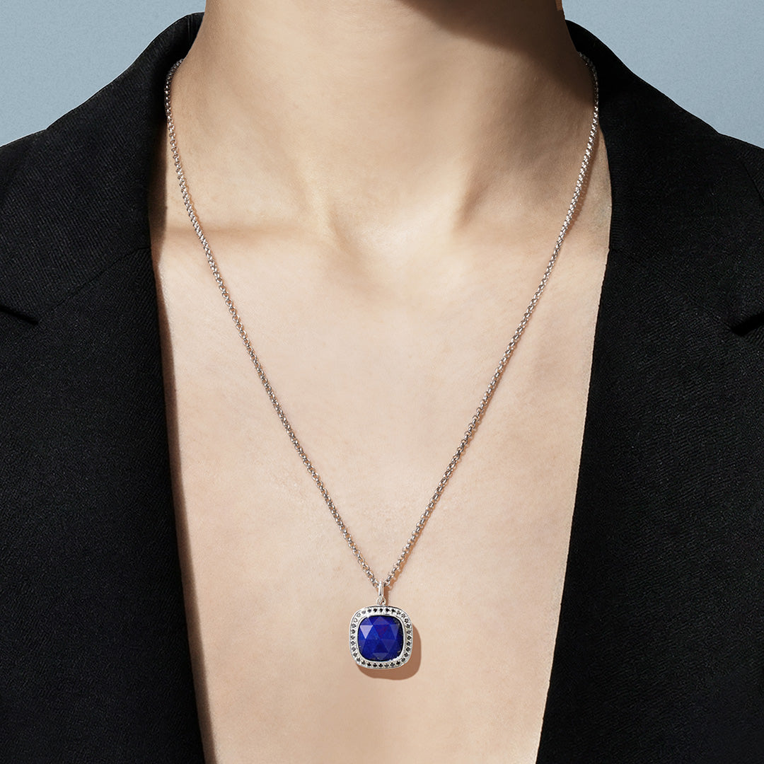 【即日発送】3カラーストーン×ブラックダイヤ SV925 ペンダントトップ・ジオメアヘイロー