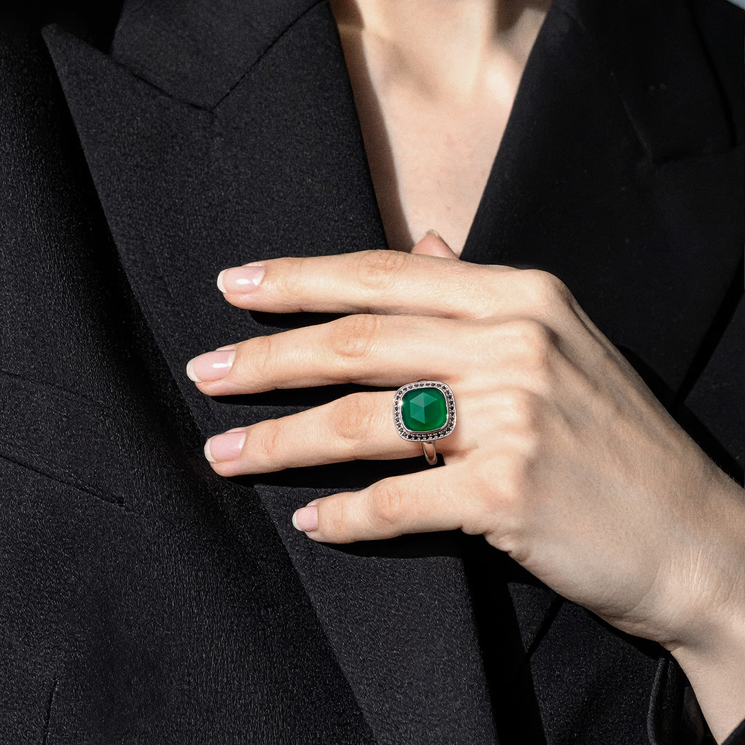 【即日発送】3カラーストーン×ブラックダイヤ SV925 リング・ジオメアヘイロー