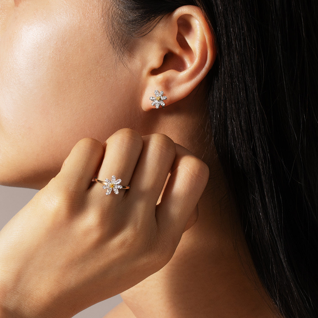 ダイヤモンド×シトリン K18×PTピアス/イヤリング(片耳)・フルールS