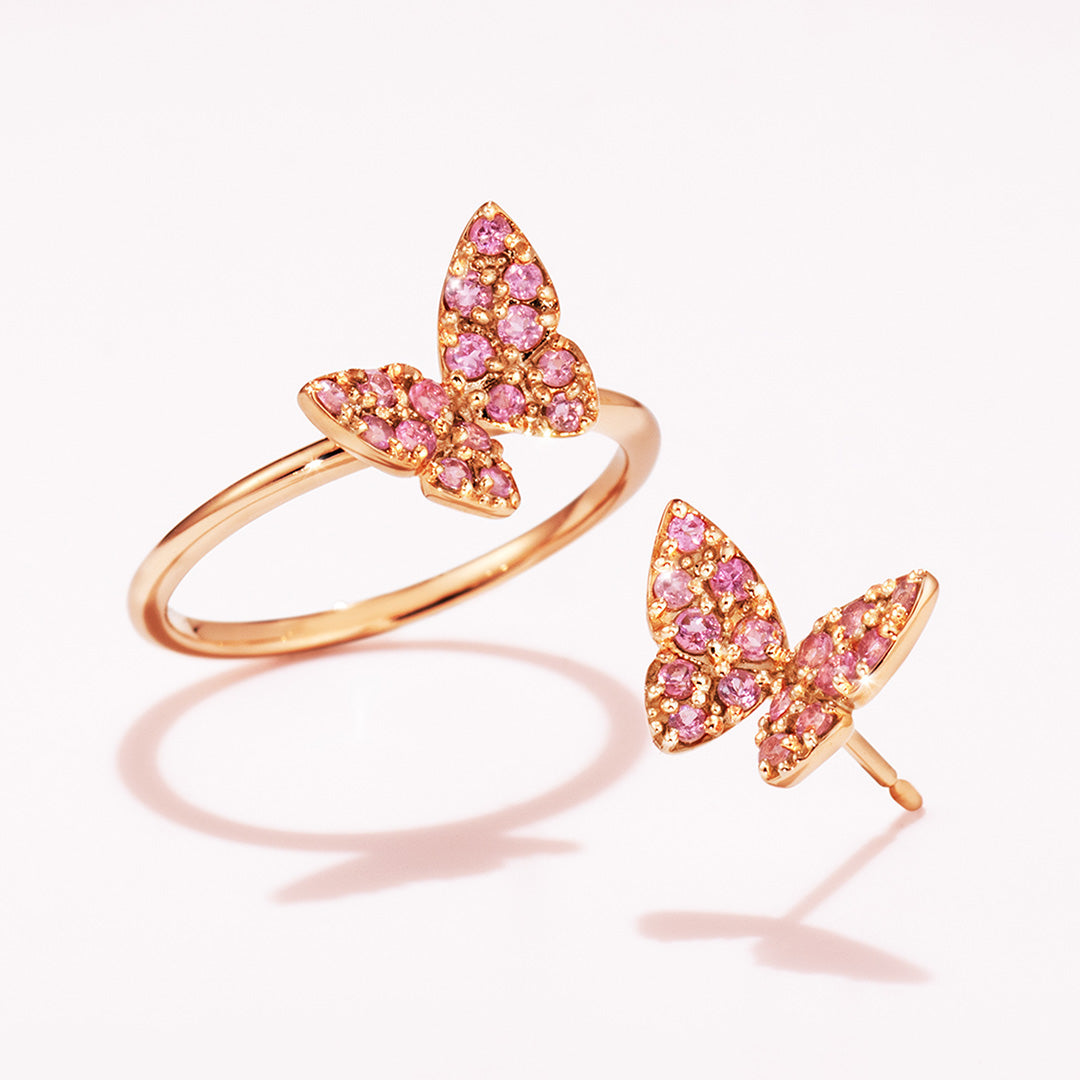 【4/30まで期間限定】ピンクトルマリン K18/K10リング・ブーケパピヨンS