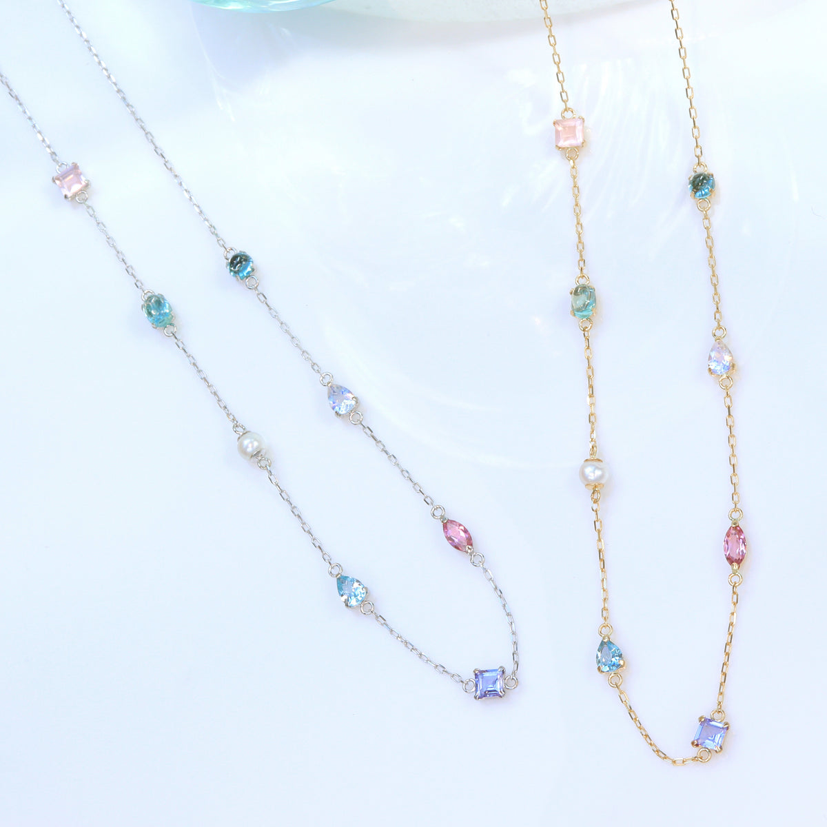 【在庫限り・即日発送】マルチカラージュエル K18ネックレス・スノールナパフメ