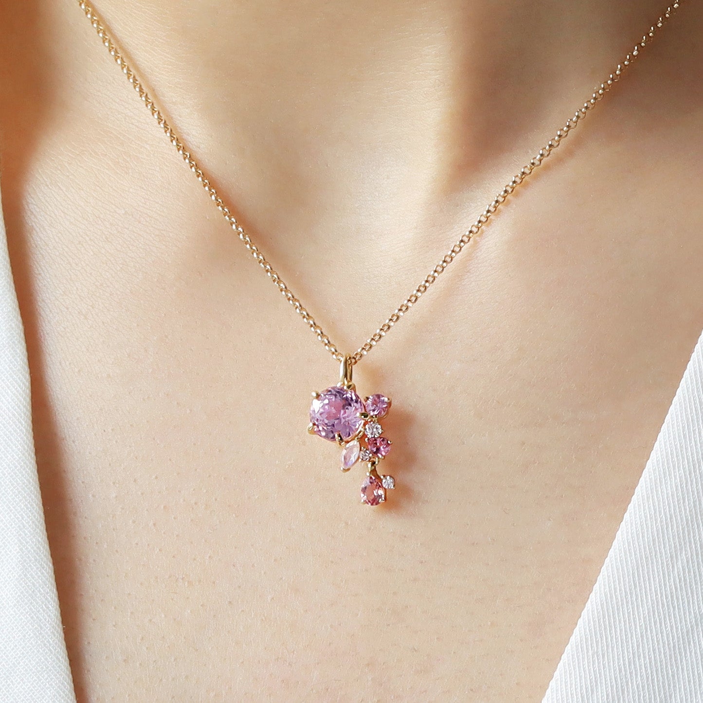 【即日発送】クンツァイト×マルチカラージュエル K18/PTペンダントトップ・サクラベルエゼン