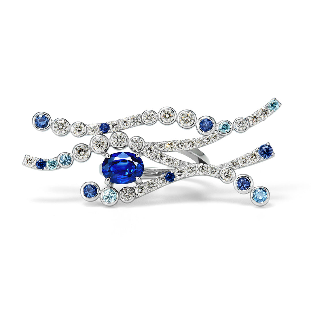 【Tales of Her・京都店限定】ブルーサファイア×マルチカラージュエル PTリング・セラヴェルプリンシパル