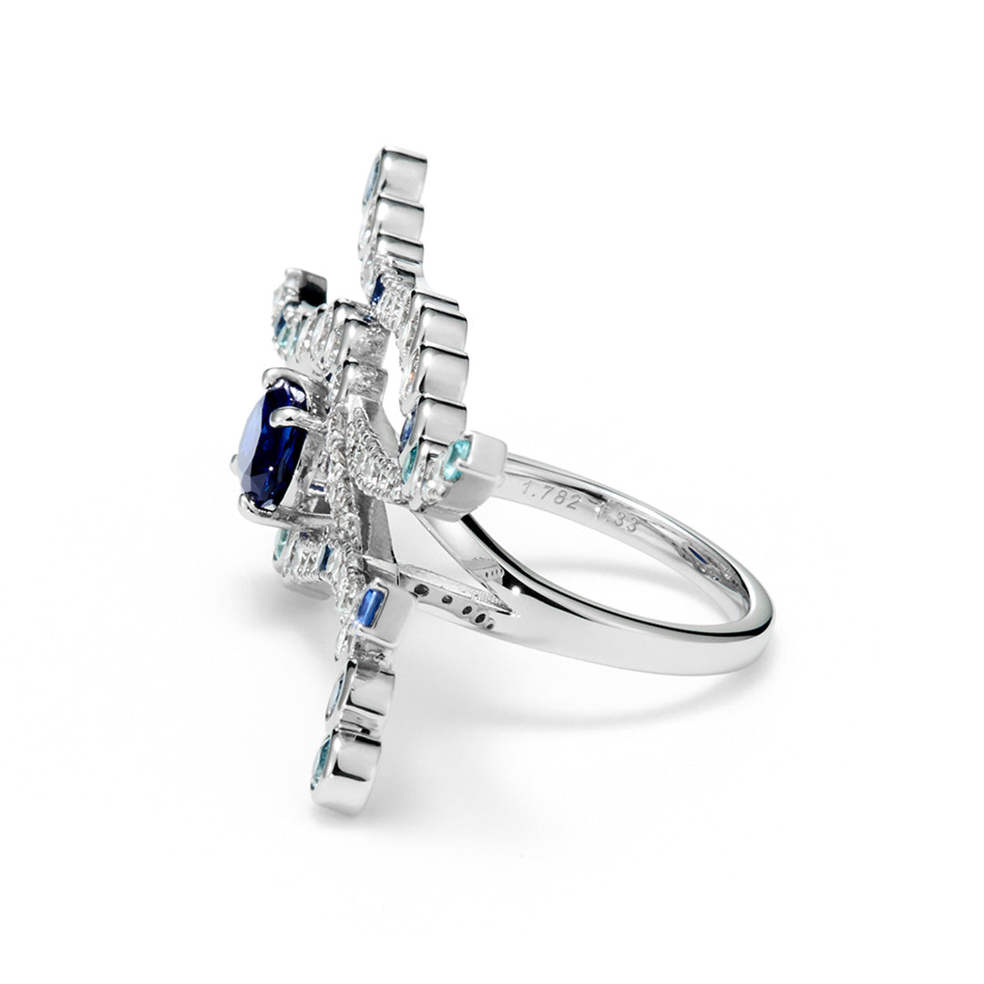 【Tales of Her・京都店限定】ブルーサファイア×マルチカラージュエル PTリング・セラヴェルプリンシパル