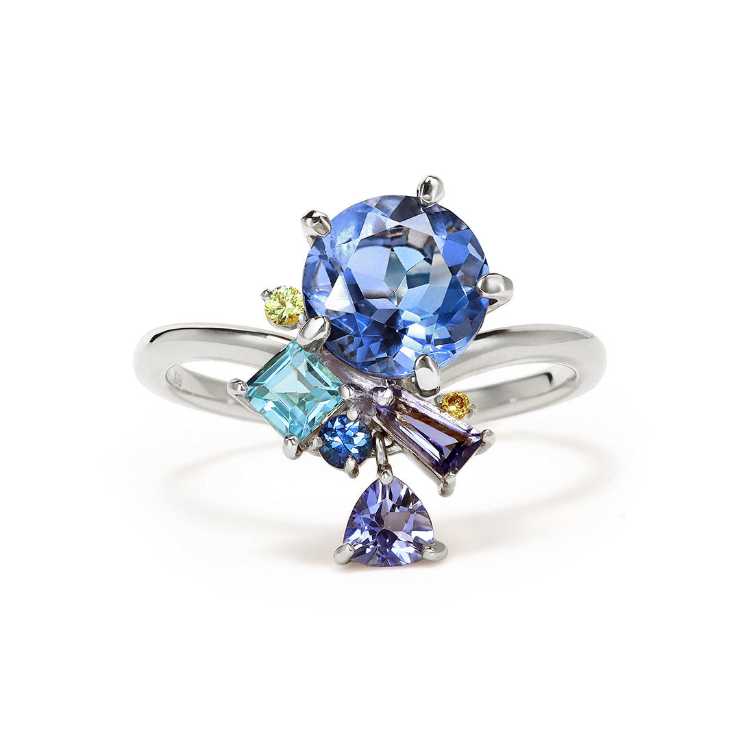 【即日発送】カラーチェンジフローライト×マルチカラージュエル K18/PTリング・ベルエゼン