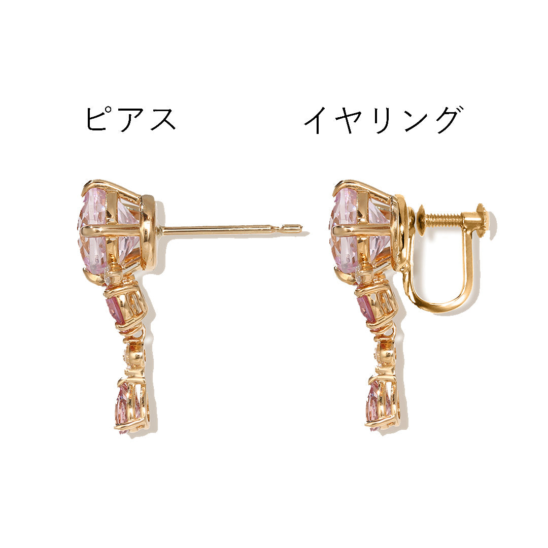 クンツァイト×マルチカラージュエル K18/PTピアス/イヤリング(両耳)・サクラベルエゼン