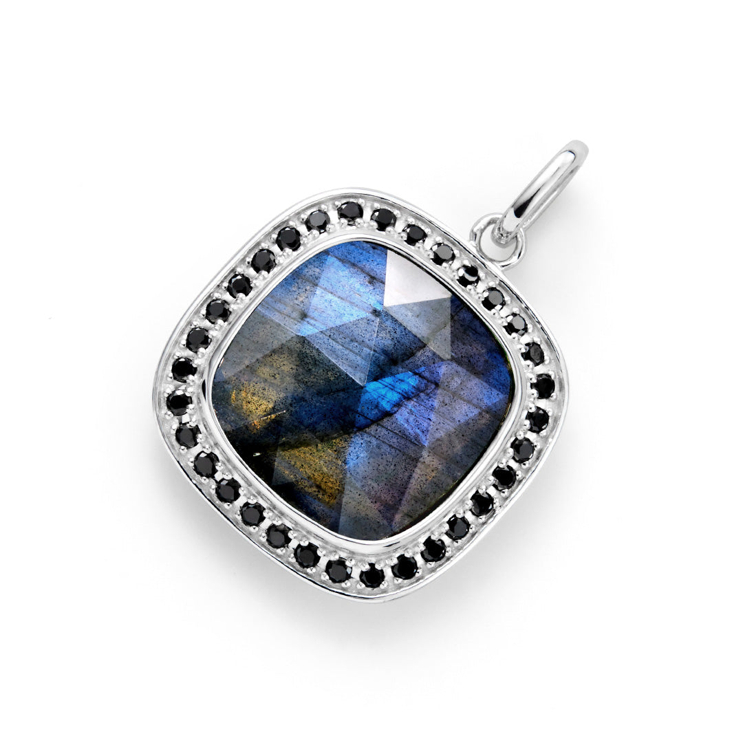 【即日発送】3カラーストーン×ブラックダイヤ SV925 ペンダントトップ・ジオメアヘイロー