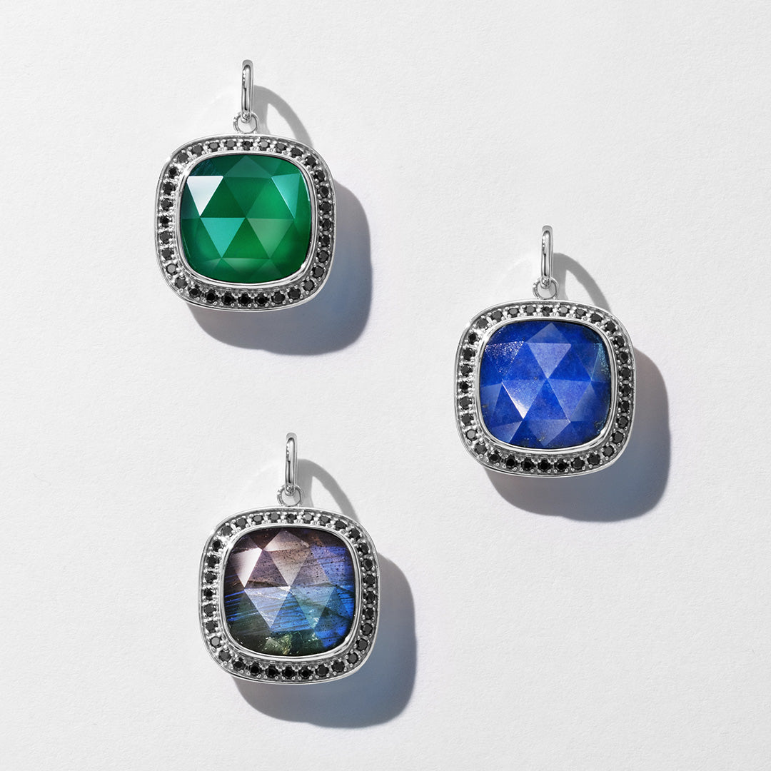 【即日発送】3カラーストーン×ブラックダイヤ SV925 ペンダントトップ・ジオメアヘイロー