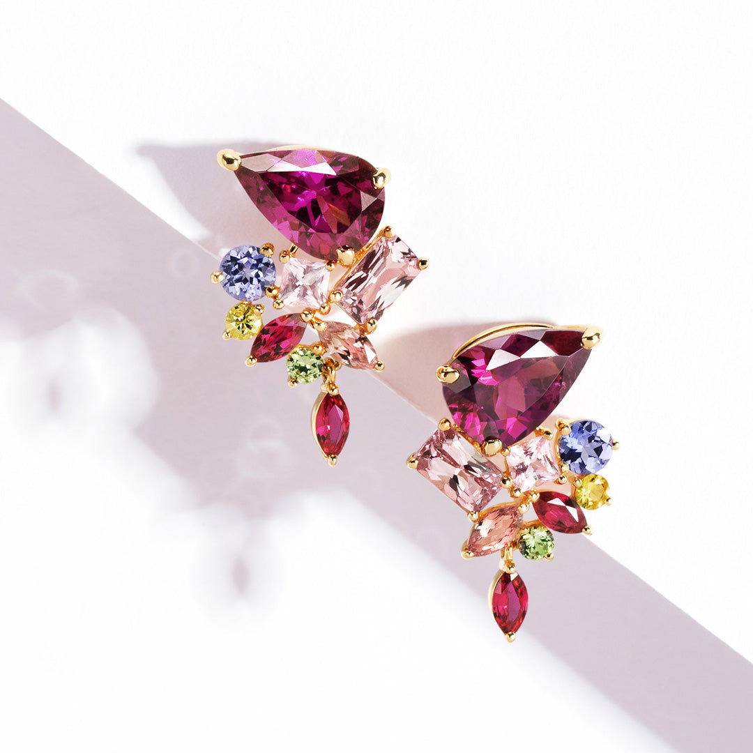 ロードライトガーネット×マルチカラージュエル K18/PTピアス(両耳)・ベルエゼン