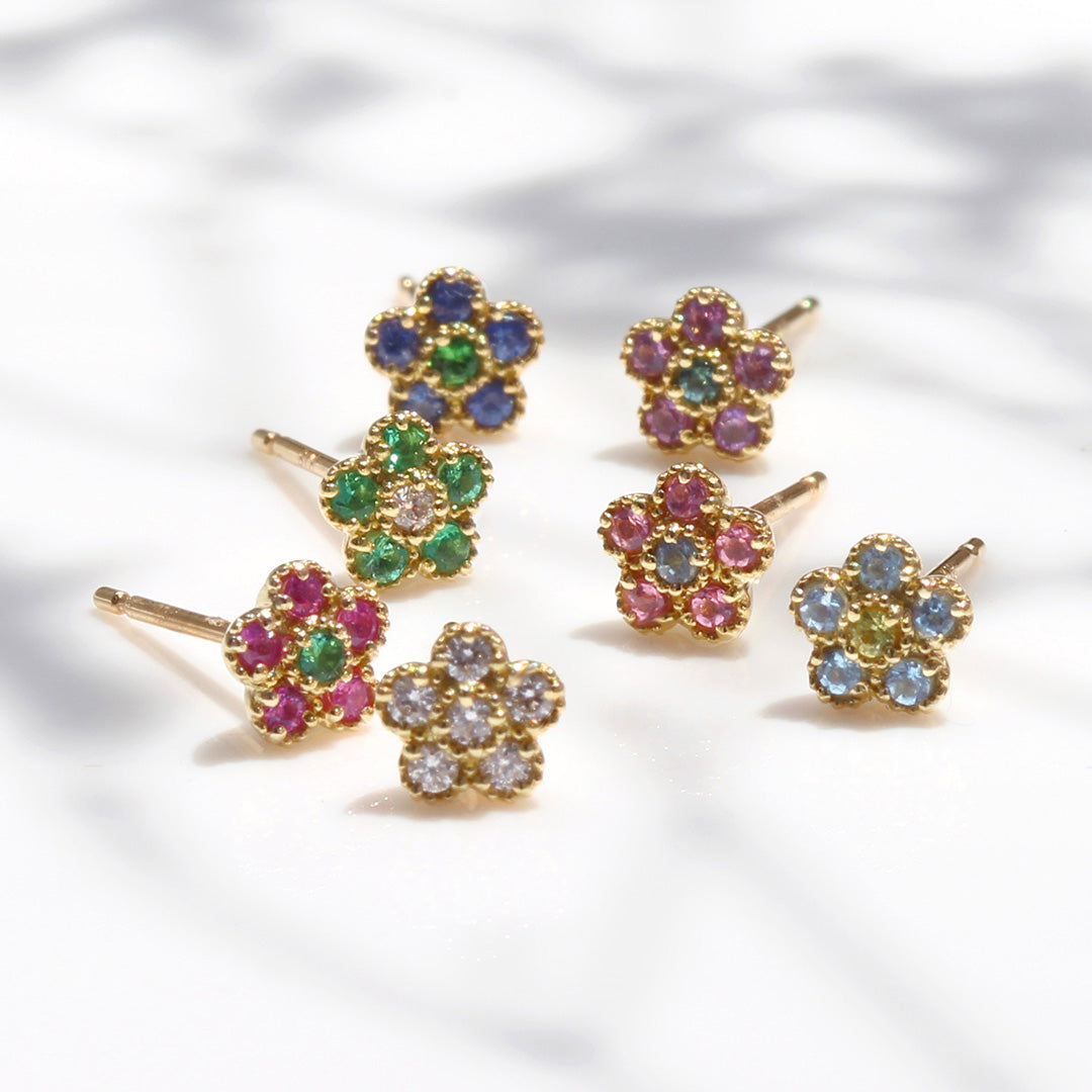 アクアマリン×イエローサファイア K18ピアス(片耳)・パルテール