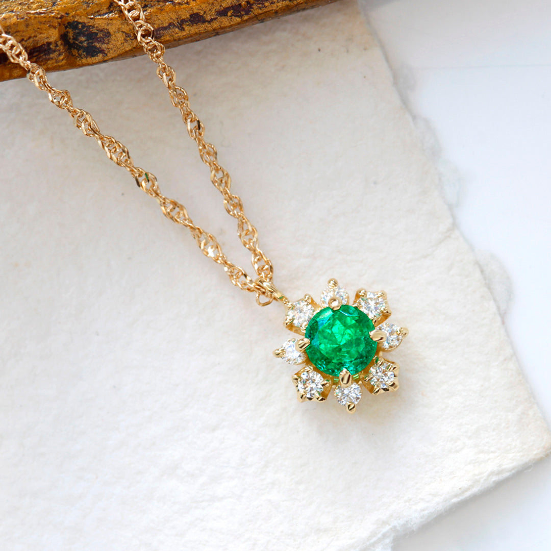 エメラルド×ダイヤモンド K18/PTネックレス・フルリッテ