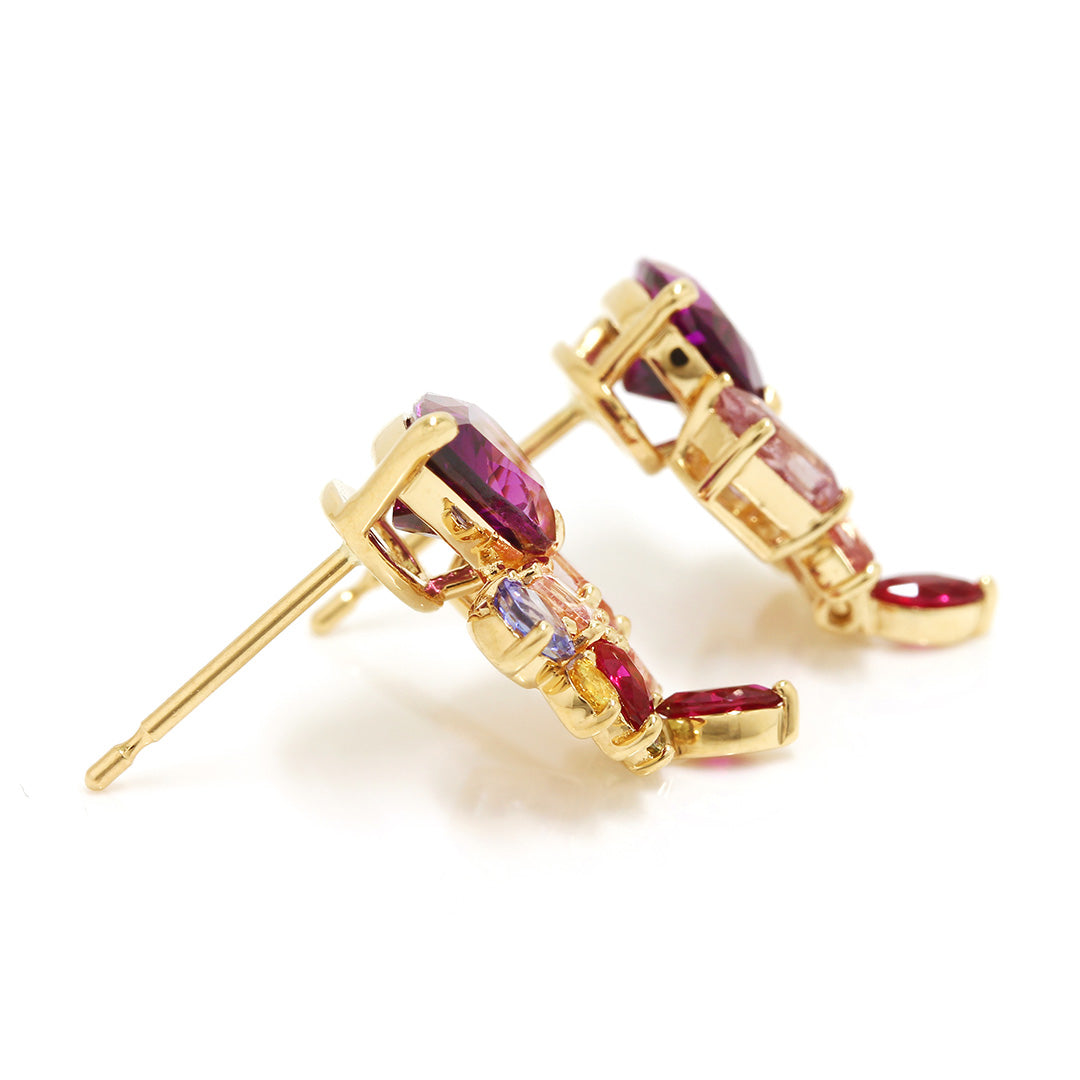 ロードライトガーネット×マルチカラージュエル K18/PTピアス(両耳)・ベルエゼン