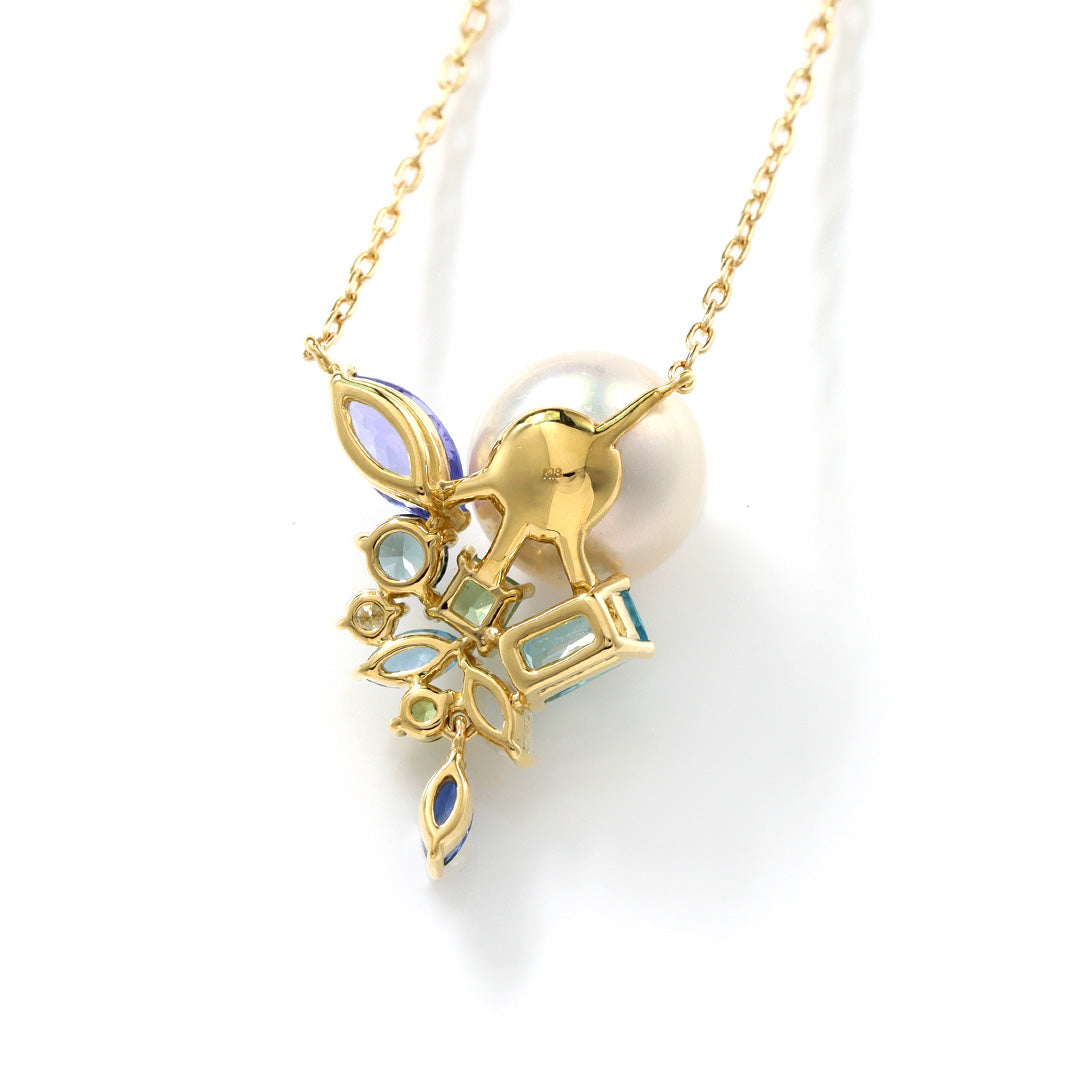 あこや真珠×マルチカラージュエル K18/PTネックレス・ベルエゼン