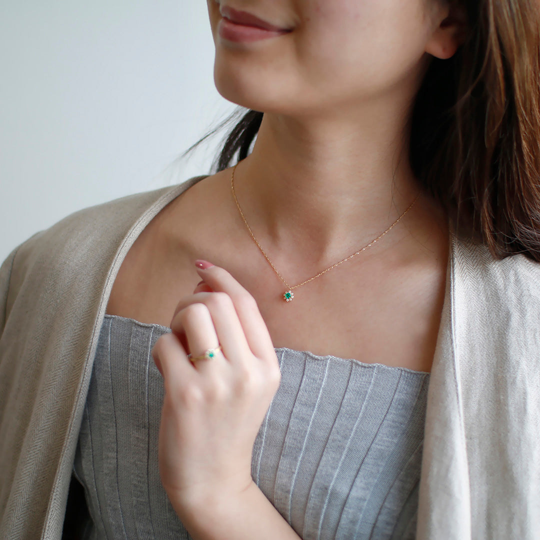 エメラルド×ダイヤモンド K18/PTネックレス・フルリッテ