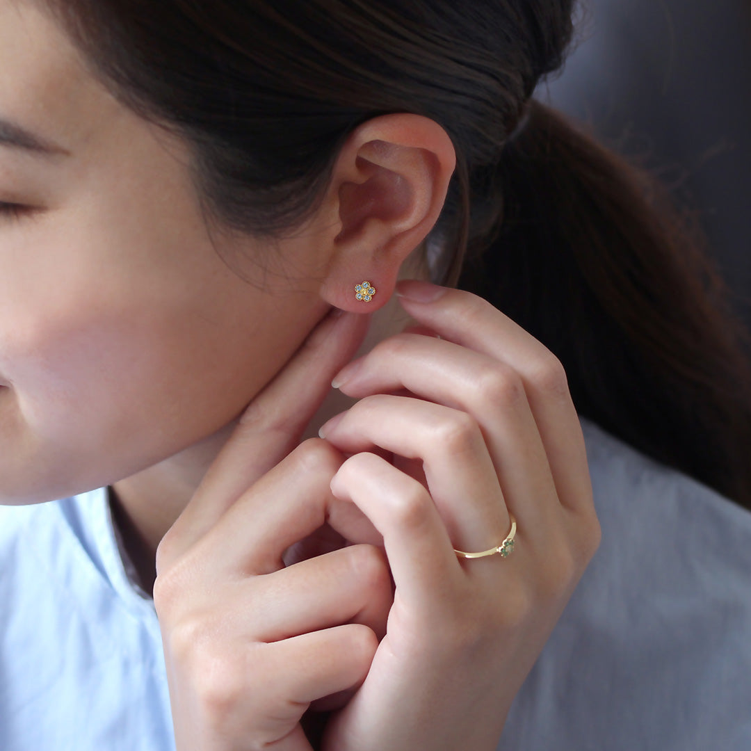 アクアマリン×イエローサファイア K18ピアス(片耳)・パルテール