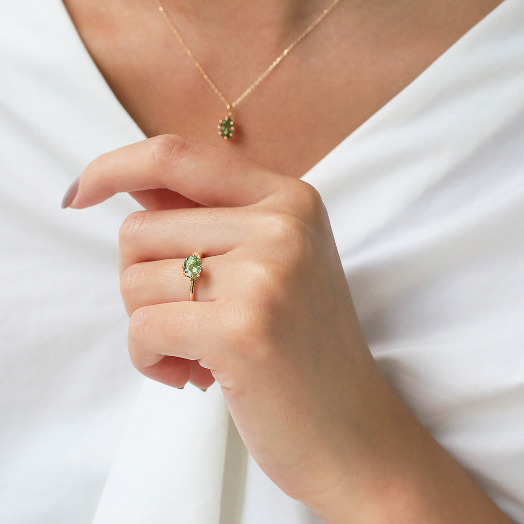 【在庫限り・即日発送】グリーントルマリン K18リング・セパージュ