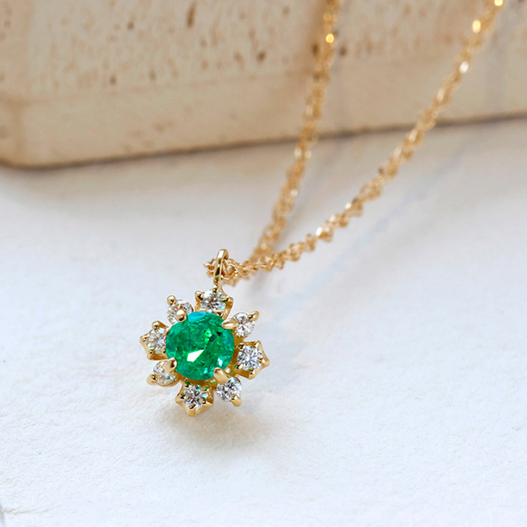 エメラルド×ダイヤモンド K18/PTネックレス・フルリッテ