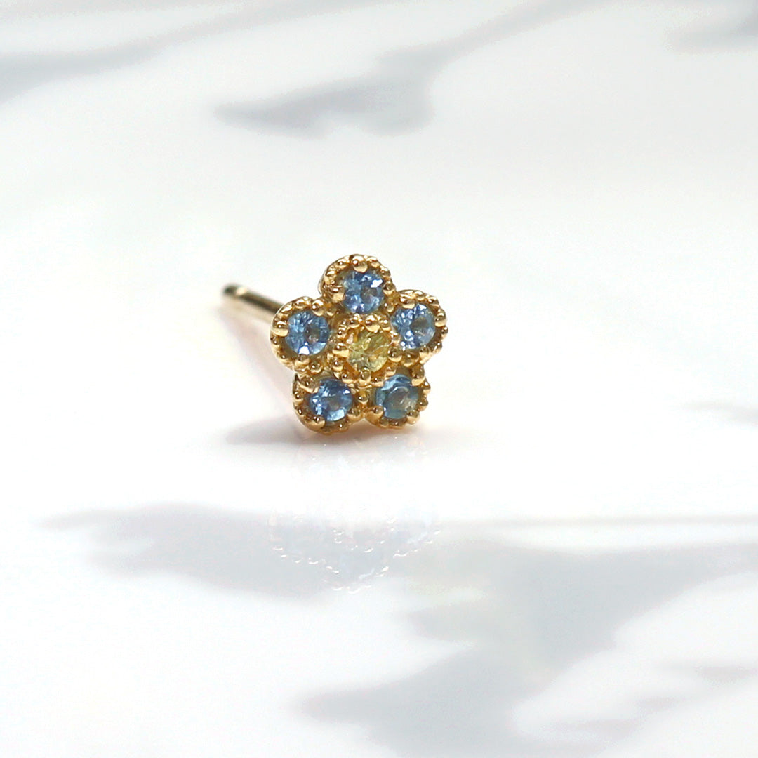 アクアマリン×イエローサファイア K18ピアス(片耳)・パルテール