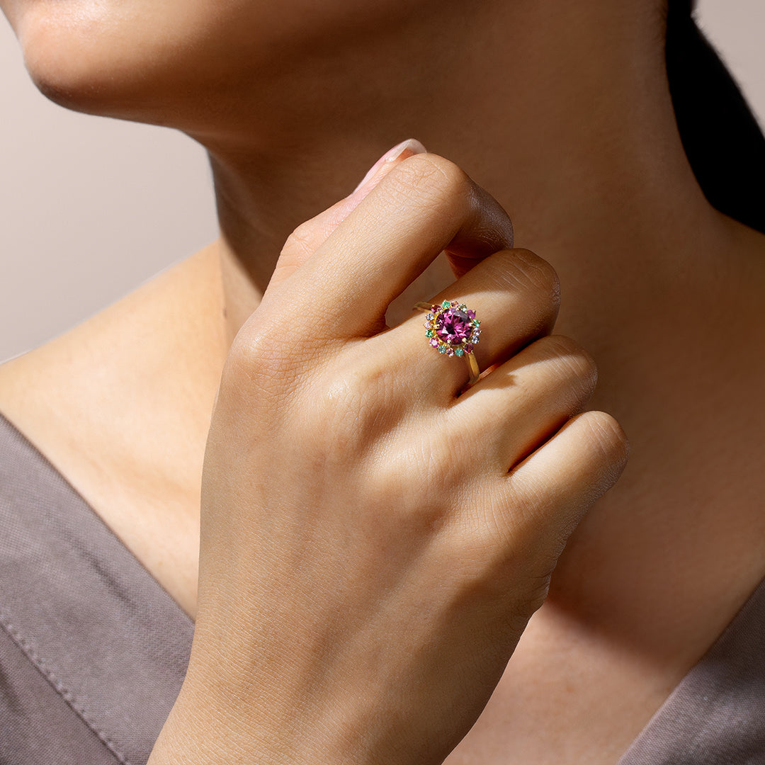 ディープマラヤガーネット K18/PTリング・フロレゾン