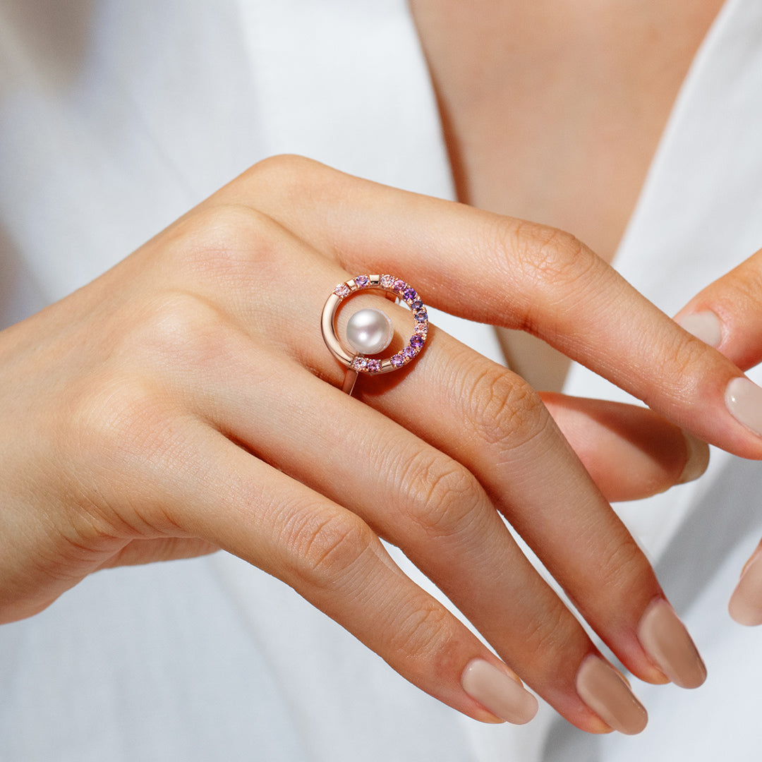 Tales of Her】あこや真珠×マルチカラージュエル K18リング・パル