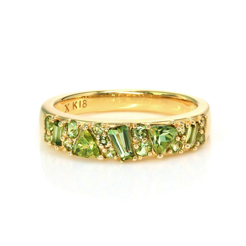 K18 グリーントルマリンとダイヤモンドの重厚感があるリング　指輪