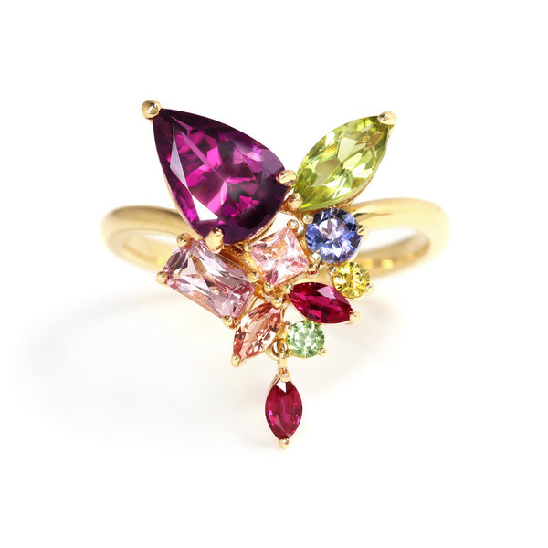 ビズー公式】ロードライトガーネット×マルチカラージュエル K18リング