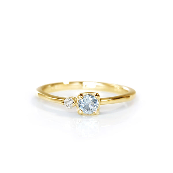 スタージュエリー ピンキーリング 5号 アクアマリン ダイヤ K18 リング MOON＆SUN DIAMOND PINKIE RING(2ZR1606)K18 ピンキーリング