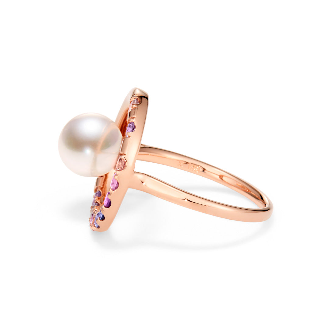 【Tales of Her】あこや真珠×マルチカラージュエル K18リング・パルファシオン