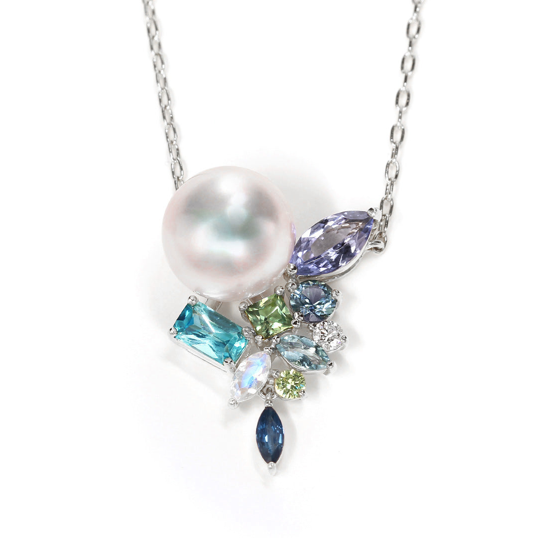 最新最全の ビズー公式】あこや真珠×マルチカラージュエル K18/PTネックレス アクセサリー