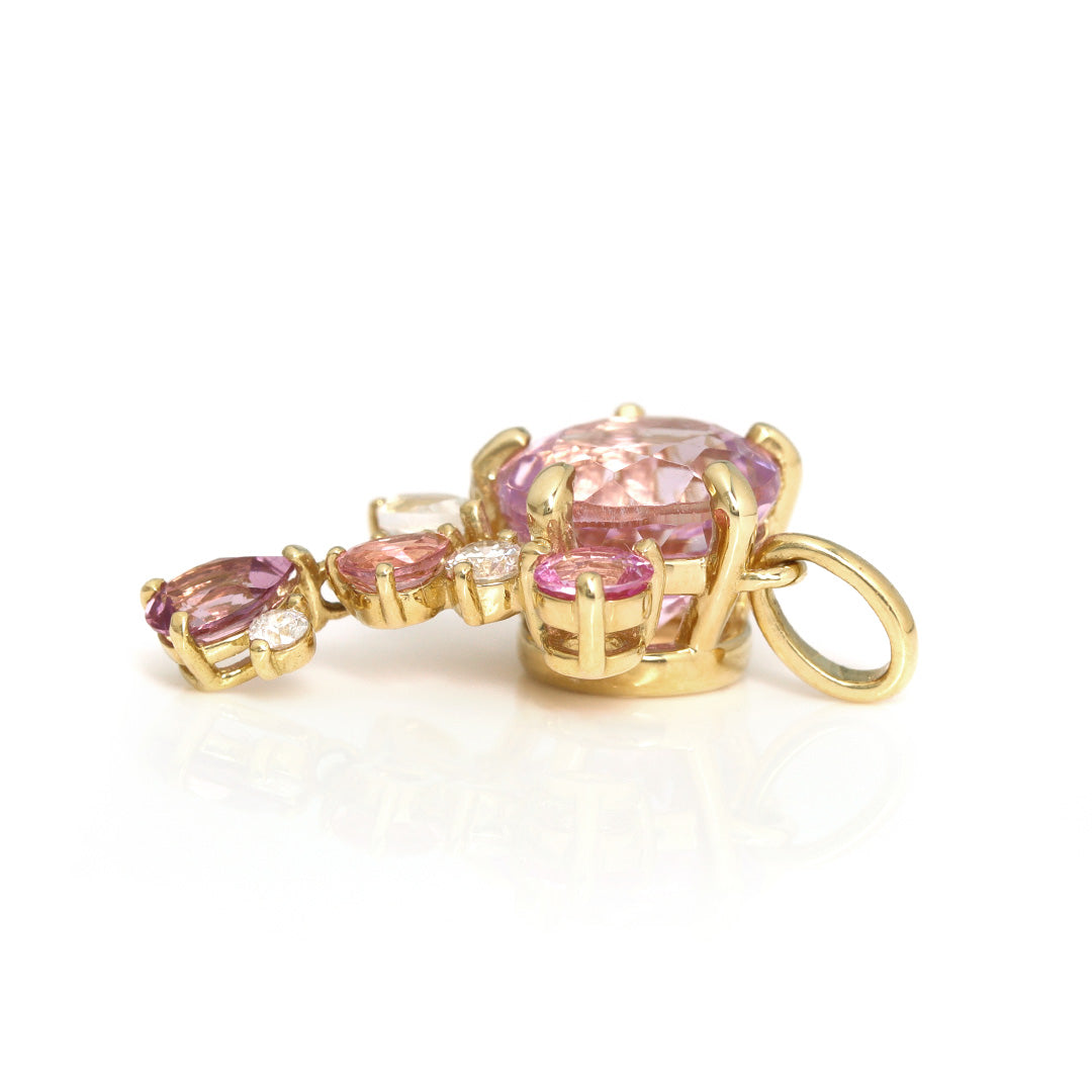 【即日発送】クンツァイト×マルチカラージュエル K18/PTペンダントトップ・サクラベルエゼン