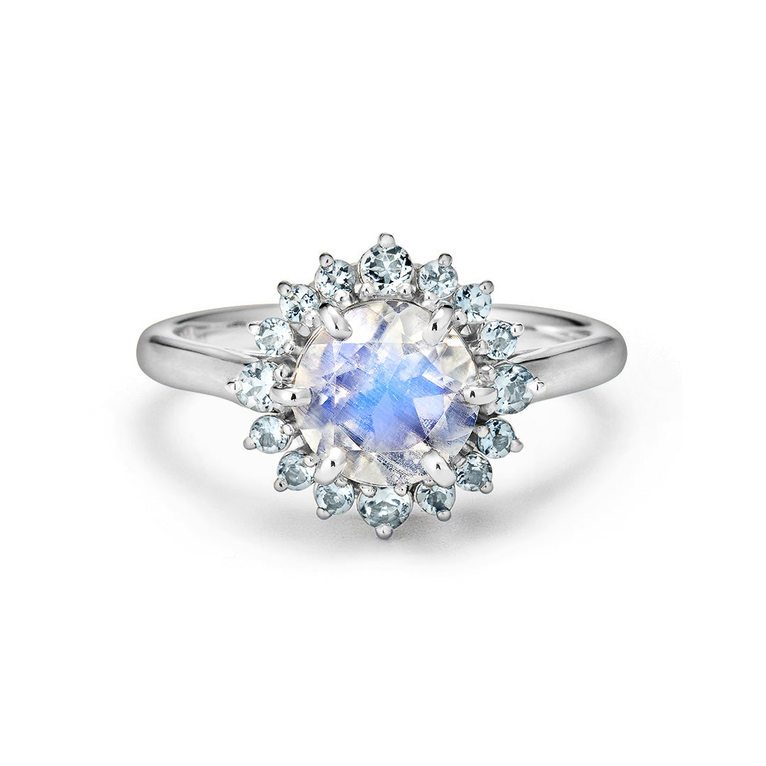 【GINZA SIX店先行販売】ロイヤルブルームーンストーン×アクアマリン K18/PTリング・フロレゾン