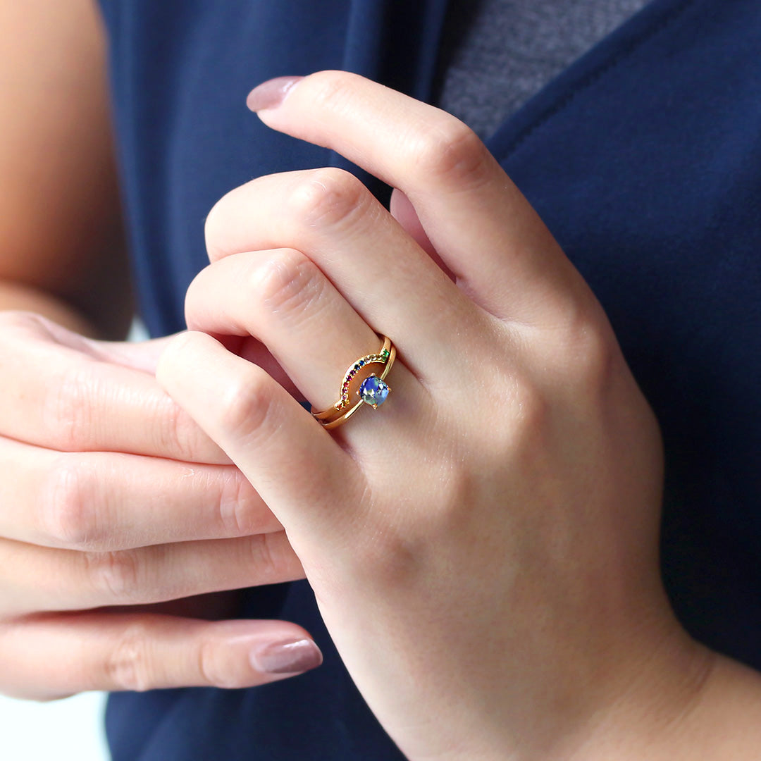 ゴールド マルチカラー K18 重ね付け Uラインリング ベルソー