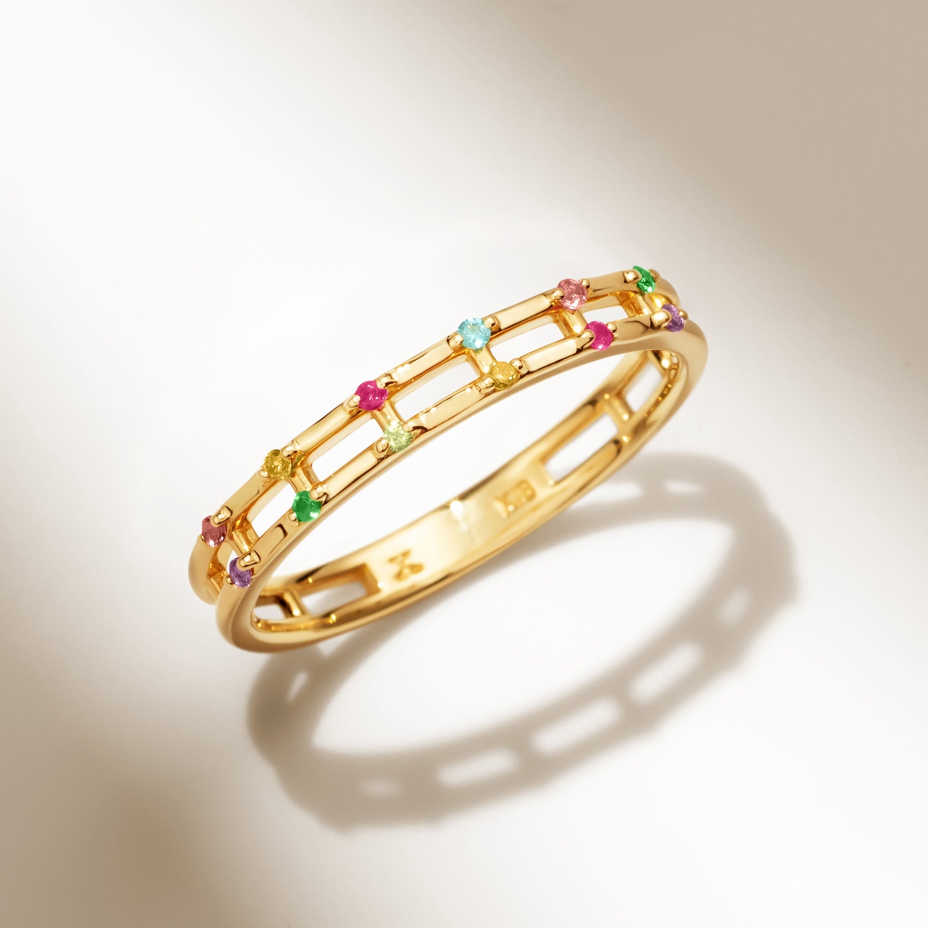 【即日発送】マルチカラージュエル K18/K10リング・エマドットS